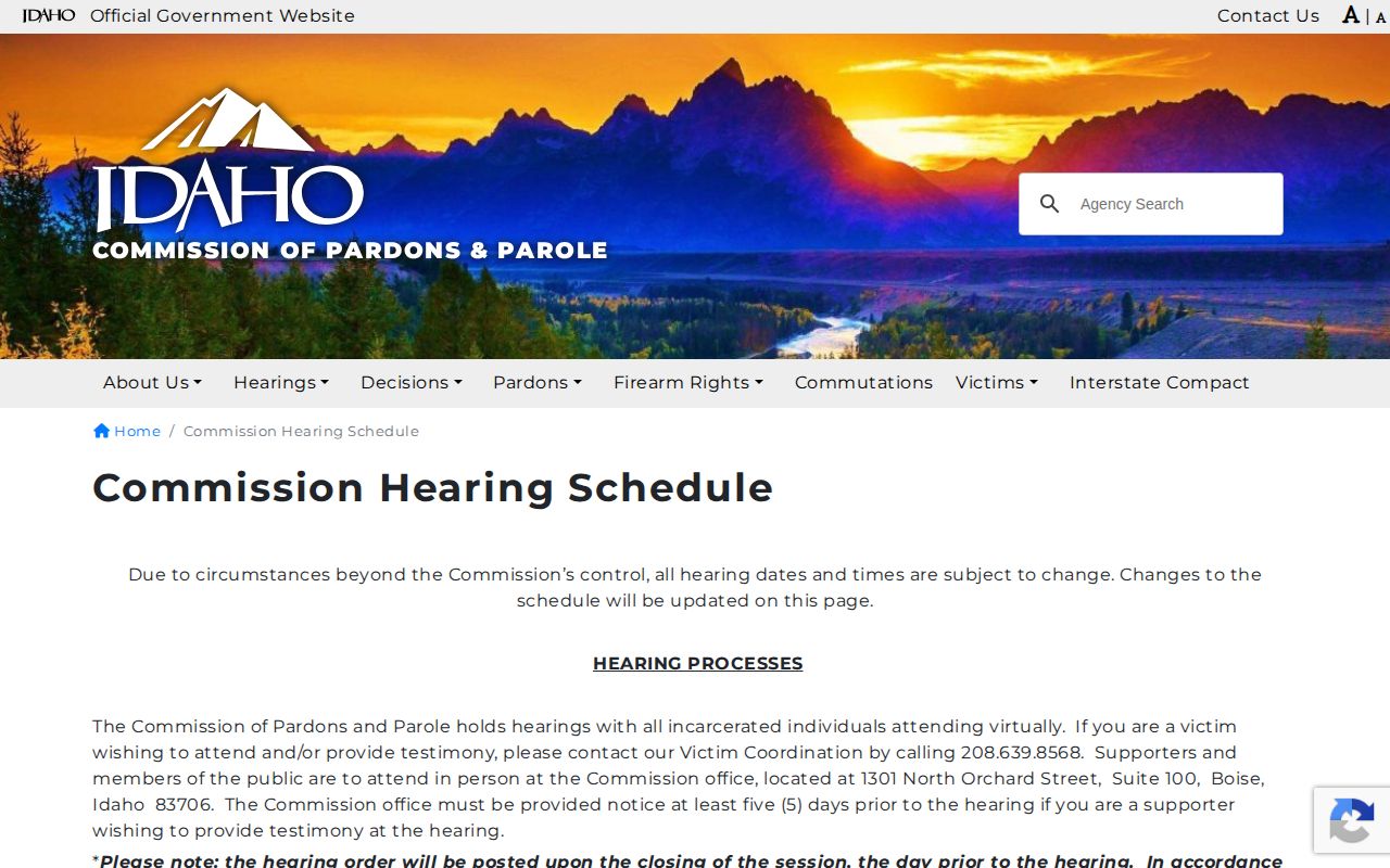 Payette County parole hearing schedule records