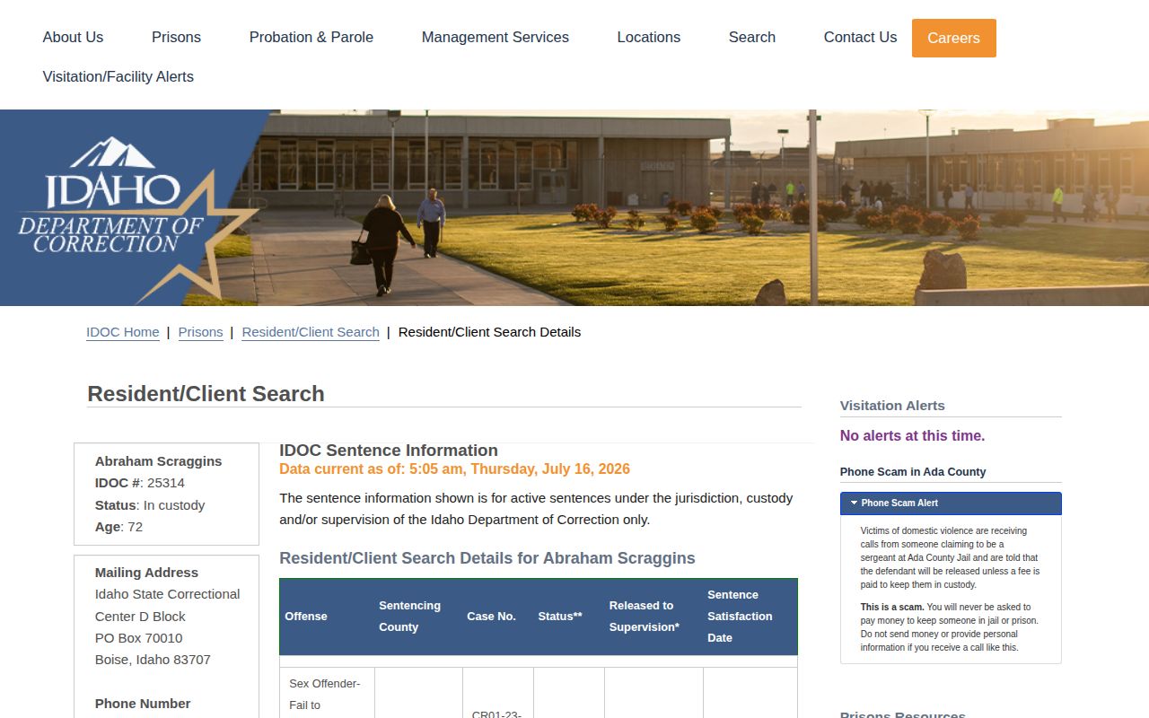 Payette County projected release fields in an IDOC detail