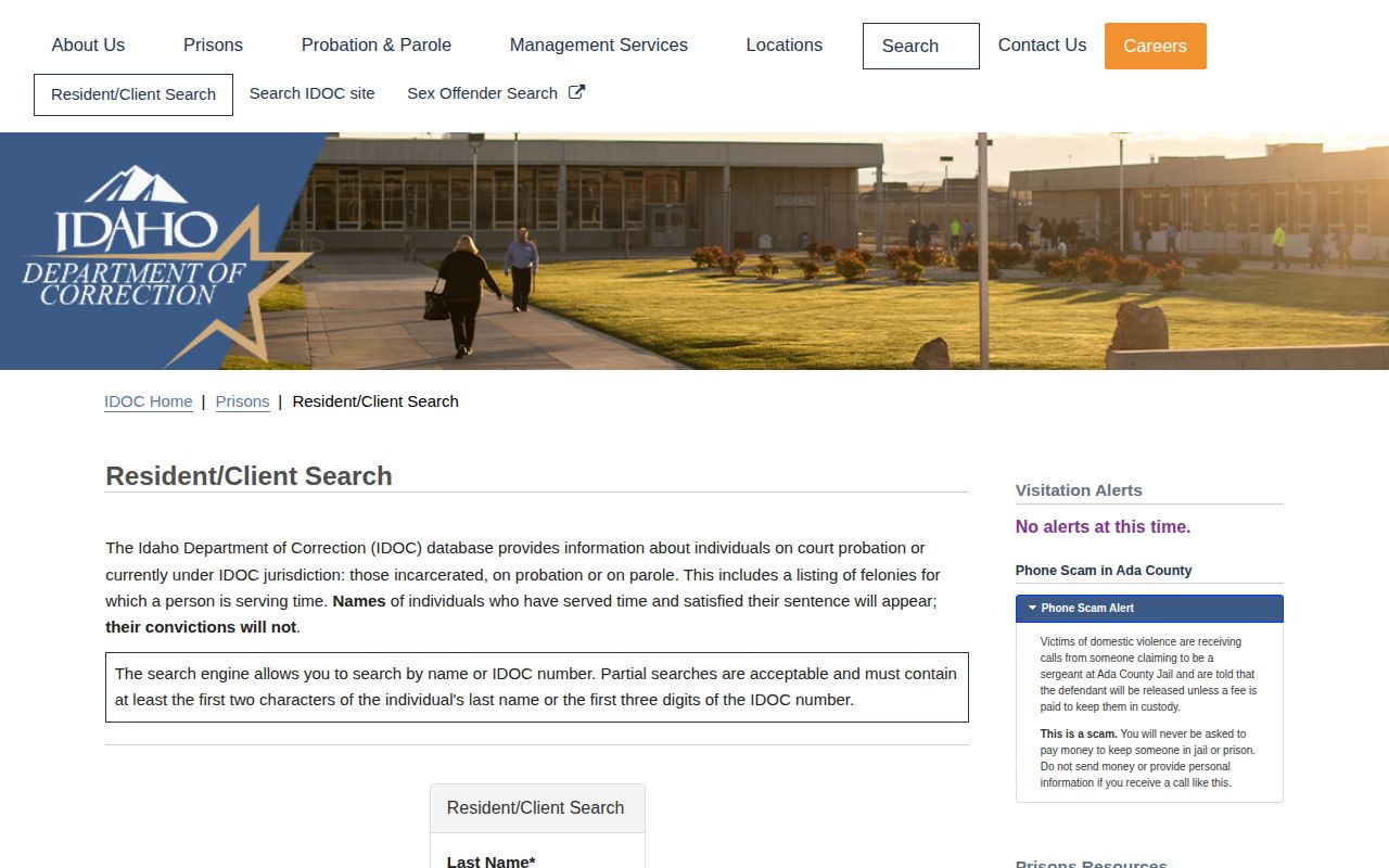 Payette County released inmates IDOC Resident Client Search